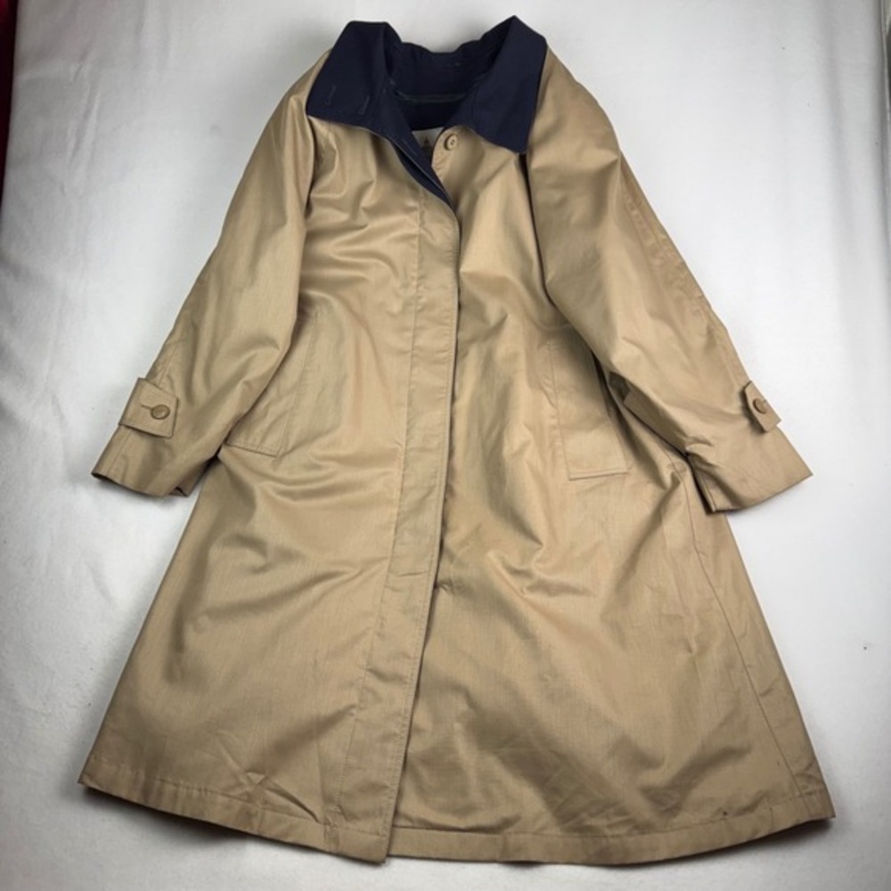 London Fog Vintage Trench Coat Tan Khaki Navy Blue Zip Out Liner Womens 6‎ Pet